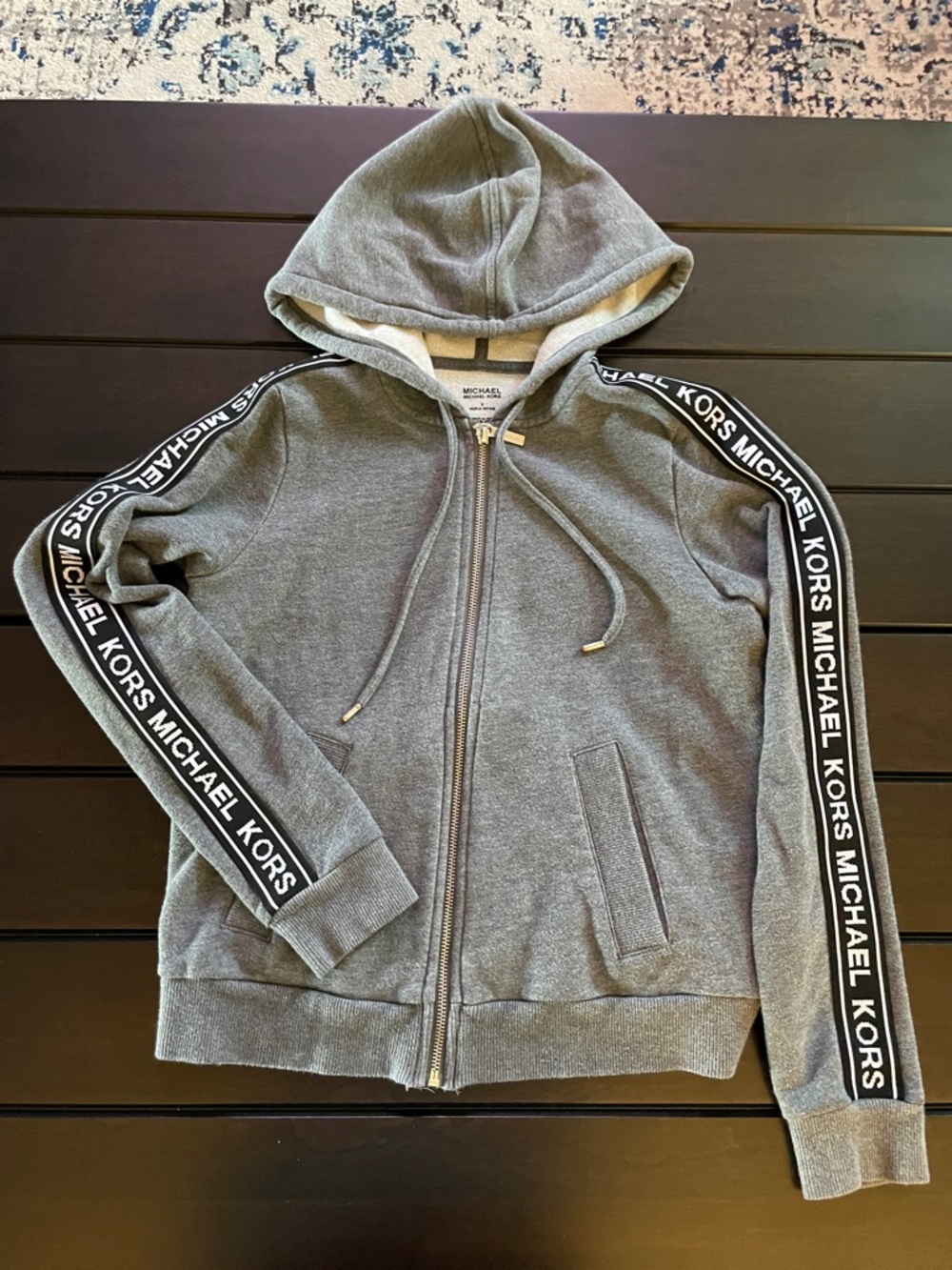 Michael Kors Heather Gray Logo-Trim Zip Hoodie